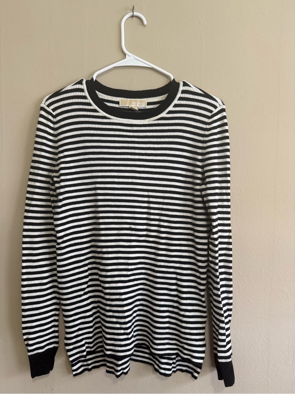 Michael Kors Black and White Striped Knit Top